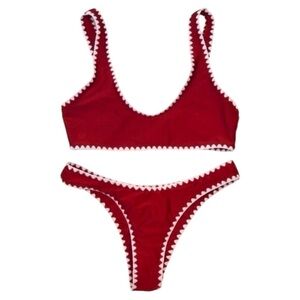 Shark Tooth Cheeky Hi Cut Bikini, Cranberry Color, Size Small‎